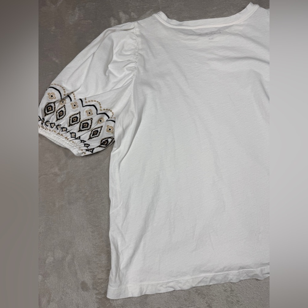 LOFT Embroidered Balloon Sleeve Top White 100% Cotton Lightweight Blouse Size MP - Picture 11 of 15